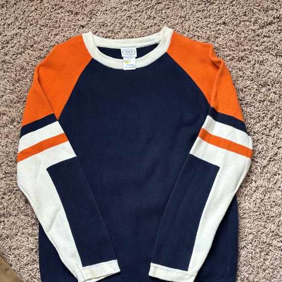 Talbots Boys Navy, Orange, and Cream Crewneck Sweater - Picture 1 of 6